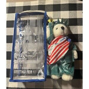 2001 NY Teddy Greetings From New York Statue Of Liberty 8" Bear Plush Toy